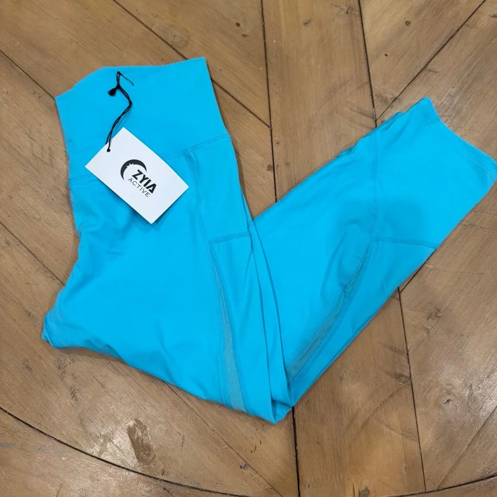 ZYIA Turquoise Mesh High Rise Capri Leggings Size 4 NWT - Picture 6 of 8